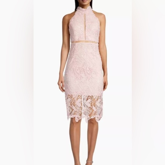Bardot Willow Floral Lace Dress In Soft Pink - Picture 1 of 7